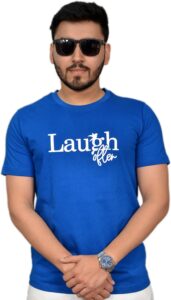 Men’s Blue Typography Print Pure Cotton Round Neck T-Shirt