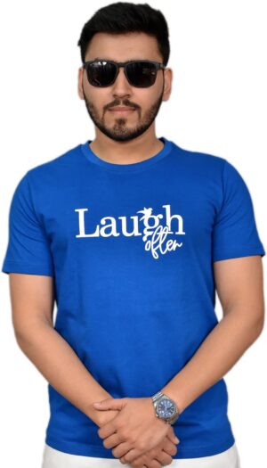 Men’s Blue Typography Print Pure Cotton Round Neck T-Shirt